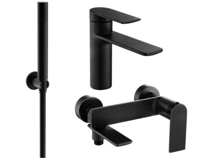 MEXEN/S - Zero SET umyvadlová + vanová baterie s příslušenstvím R70, černá 71103R70-70