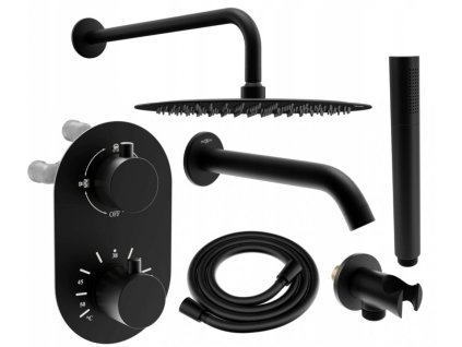 MEXEN/S - Kai DR70 podomítkový vanový SET s výtokovou hubicí + slim sprcha 30 cm, černý 77602DR70301-70