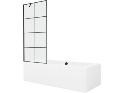 MEXEN/S - Cube obdélníková vana 170 x 80 cm s panelem + vanová zástěna 80 cm, černá vzor 550517080X9508007077