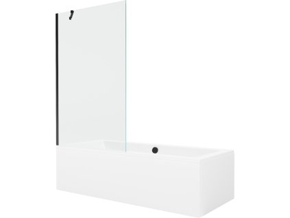 MEXEN/S - Cube obdélníková vana 170 x 80 cm s panelem + vanová zástěna 100 cm, transparent, černá 550517080X9510000070