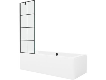 MEXEN/S - Cube obdélníková vana 180 x 80 cm s panelem + vanová zástěna 60 cm, černá vzor 550518080X9506007077