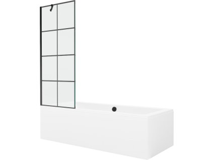 MEXEN/S - Cube obdélníková vana 180 x 80 cm s panelem + vanová zástěna 70 cm, černá vzor 550518080X9507007077