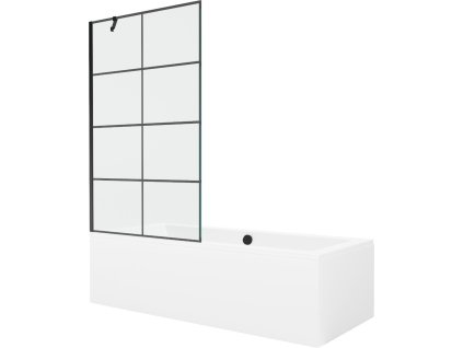 MEXEN/S - Cube obdélníková vana 180 x 80 cm s panelem + vanová zástěna 100 cm, černá vzor 550518080X9510007077