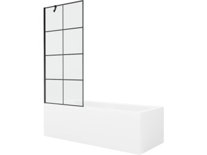 MEXEN/S - Cubik obdélníková vana 170 x 70 cm s panelem + vanová zástěna 80 cm, černá vzor 550317070X9508007077