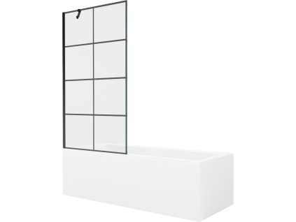 MEXEN/S - Cubik obdélníková vana 170 x 70 cm s panelem + vanová zástěna 90 cm, černá vzor 550317070X9509007077