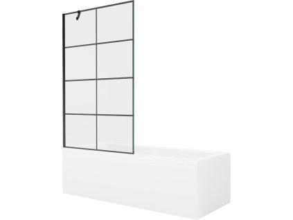 MEXEN/S - Cubik obdélníková vana 170 x 70 cm s panelem + vanová zástěna 100 cm, černá vzor 550317070X9510007077