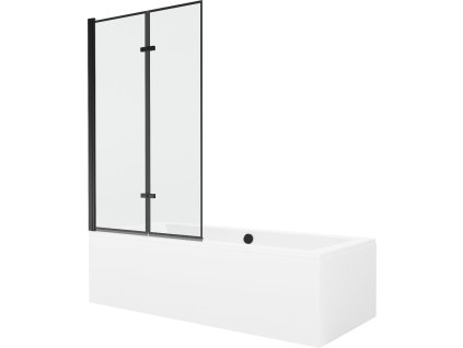 MEXEN/S - Cube obdélníková vana 180 x 80 cm s panelem + vanová zástěna 100 cm, černá vzor 550518080X92100027070