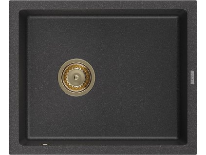 MEXEN/S - Pedro granitový dřez 1-miska 560 x 460 mm, černá kropenatý, sifon zlatá 6508561000-76-G