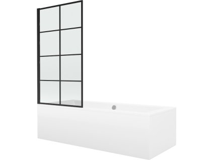 MEXEN/S - Cube obdélníková vana 180 x 80 cm s panelem  + vanová zástěna 70 cm,  černá  vzor fix 550518080X9307007077