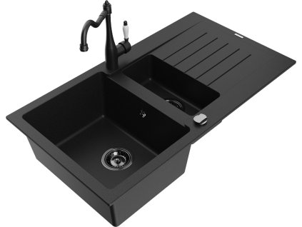 MEXEN/S - Matias granitový dřez 1.5 s odkapávačem včetně baterie Carla, černá 6502-77-670700-70-B
