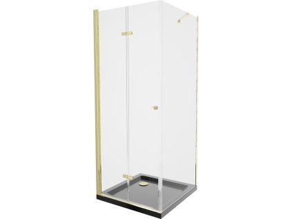 MEXEN/S - Lima sprchový kout zalamovací dveře 80 x 80, transparent, zlatý + Flat černá vanička se sifonem 856-080-080-50-00-4070G