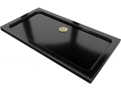 MEXEN/S - Flat sprchová vanička obdélníková slim 140 x 70, černá + zlatý sifon 40707014G