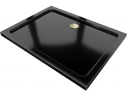 MEXEN/S - Flat sprchová vanička obdélníková slim 140 x 100, černá + zlatý sifon 40701014G