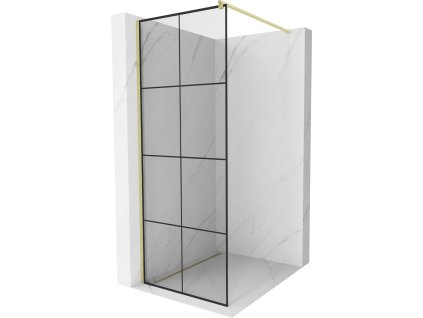 MEXEN/S - Kioto Sprchová zástěna WALK-IN 70 x 200, černý vzor 8 mm, zlatá kartáčovaná 800-070-101-55-77