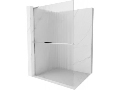 MEXEN/S - Kioto+ L Sprchová zástěna WALK-IN s poličkou a držákem ručníků 90 x 200 cm, proužky, chrom 800-090-123-01-09