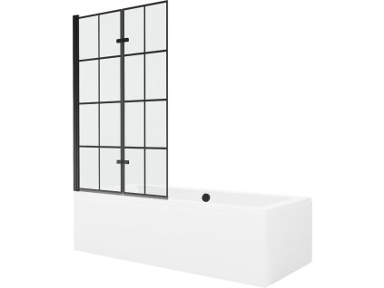 MEXEN/S - Cube obdélníková vana 180 x 80 cm s panelem + vanová zástěna 100 cm, černá vzor 550518080X92100027077