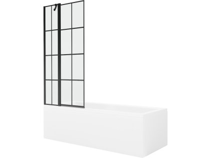 MEXEN/S - Cubik obdélníková vana 170 x 70 cm s panelem + vanová zástěna 80 cm, černá vzor 550317070X9408117077