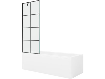 MEXEN/S - Cubik obdélníková vana 170 x 70 cm s panelem + vanová zástěna 70 cm, černá vzor 550317070X9507007077