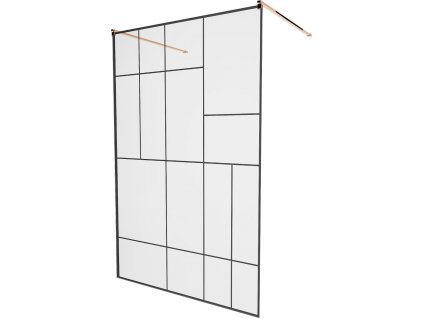 MEXEN/S - KIOTO samostatně stojící sprchová zástěna 100 x 200, transparent/černá vzor 8 mm, růžové zlato 800-100-002-60-78