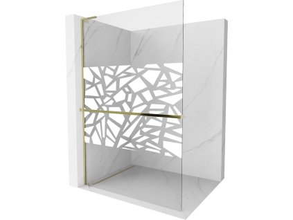 MEXEN/S - Kioto+ L Sprchová zástěna WALK-IN s poličkou a držákem ručníků 110 x 200 cm, bílý vzor, zlatá 800-110-123-50-85