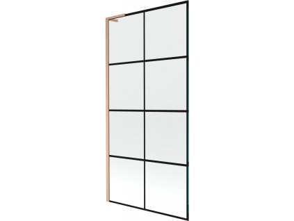 MEXEN/S - Next L vanová zástěna FIX 90 x 150 cm, černá vzor,  měď kartáčovaná 895-090-000-03-77-65