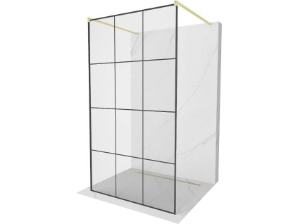 MEXEN/S - Kioto samostatně stojící sprchová zástěna 110 x 200, černý vzor 8 mm, zlatá kartáčovaná 800-110-002-55-77