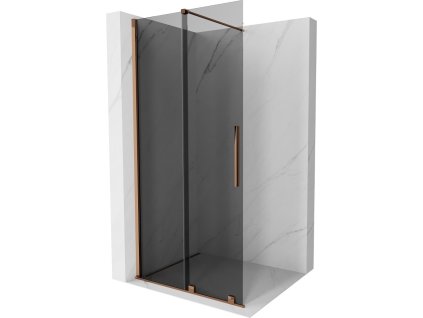 MEXEN/S - Velar Sprchová zástěna posuvná Walk-in 85 x 200 cm, grafit 8 mm, růžové zlato 871-085-000-43-60