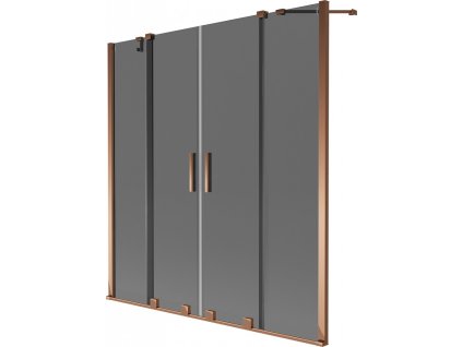 MEXEN/S - Velar Duo dvoukřídlá posuvná vanová zástěna 150 x 150 cm, grafit, růžové zlato 896-150-000-42-60