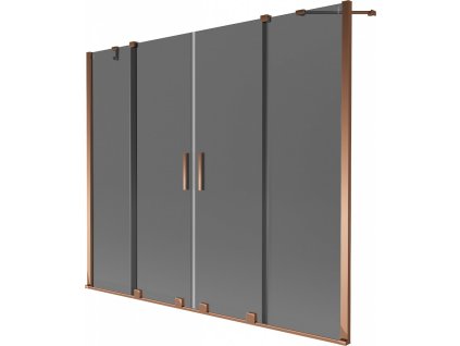 MEXEN/S - Velar Duo dvoukřídlá posuvná vanová zástěna 200 x 150 cm, grafit, růžové zlato 896-200-000-42-60