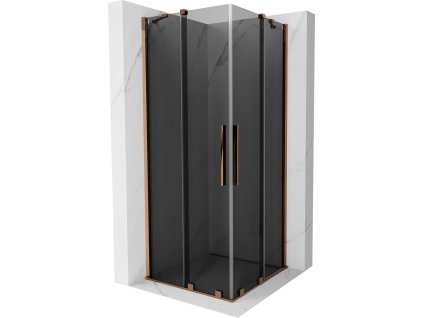MEXEN/S - Velar Duo sprchový kout, posuvné dveře 90 x 90 cm, grafit, růžové zlato 871-090-090-42-60