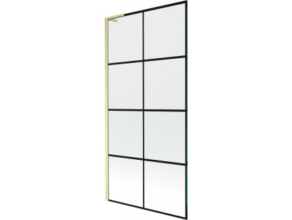 MEXEN/S - Next L vanová zástěna FIX 90 x 150 cm, černá vzor, zlatá kartáčovaná 895-090-000-03-77-55