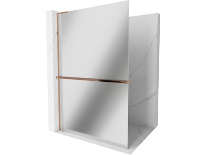 MEXEN/S - Kioto+ L Sprchová zástěna WALK-IN s poličkou a držákem ručníků 90 x 200 cm, zrcadlová, růžové zlato 800-090-123-60-50