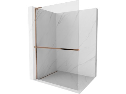 MEXEN/S - Kioto+ L Sprchová zástěna WALK-IN s poličkou a držákem ručníků 95 x 200 cm, transparent, růžové zlato 800-095-123-60-00