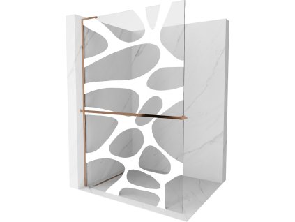 MEXEN/S - Kioto+ L Sprchová zástěna WALK-IN s poličkou a držákem ručníků 110 x 200 cm, bílý vzor, růžové zlato 800-110-123-60-97
