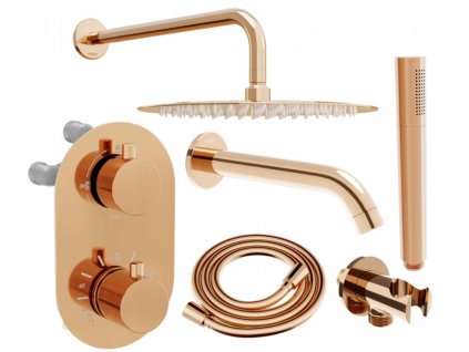 MEXEN/S - Kai DR70 podomítkový vanový SET s výtokovou hubicí + slim sprcha 30 cm, růžové zlato 77602DR70301-60