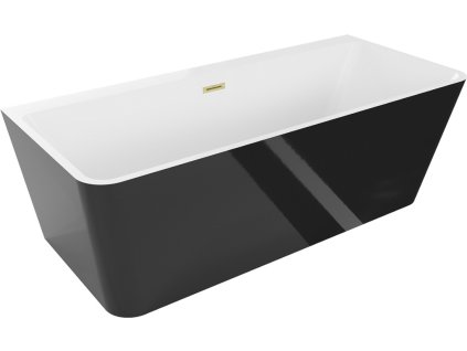 MEXEN/S - Volta vana volně stojící rohová 150 x 75, bílá/černá, sifon a přepad zlatá kartáčovaná 51131507575-55