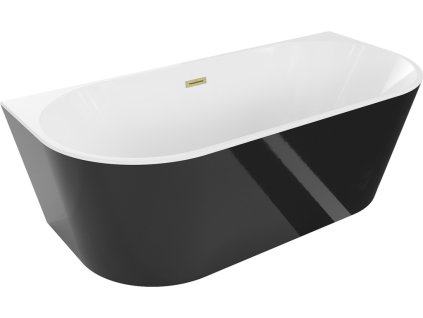 MEXEN/S - Oval vana volně stojící nástěnná 140 x 75, bílá/černá, sifon a přepad zlatá kartáčovaná 52671407575-55