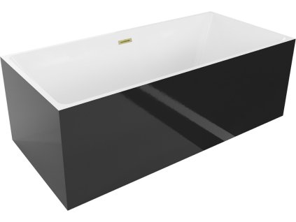 MEXEN/S - Nita volně stojící vana 170 x 80, bílá/černá, sifon a přepad zlatá kartáčovaná 52091708075-55