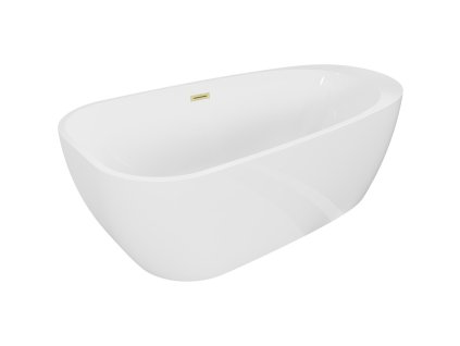 MEXEN/S - Giada volně stojící vana 170 x 90, bílá lesk, sifon a přepad zlatá kartáčovaná 52741709000-55