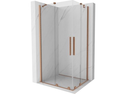 MEXEN/S - Velar Duo čtvercový sprchový kout 90 x 80, transparent, měď kartáčovaná 871-090-080-02-65