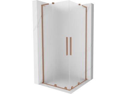 MEXEN/S - Velar L Duo sprchový kout, posuvné dveře 90 x 90 cm, dekor, měď kartáčovaná 871-090-090-02-33-65