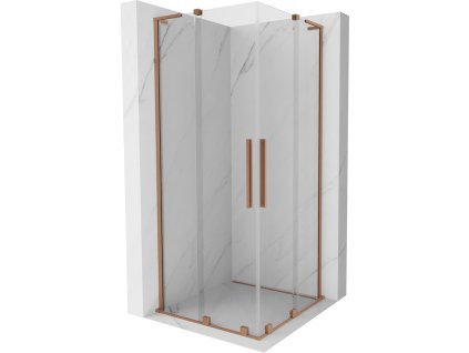 MEXEN/S - Velar L Duo sprchový kout, posuvné dveře 100 x 100 cm, transparent, měď kartáčovaná 871-100-100-02-03-65