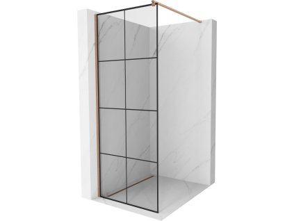 MEXEN/S - Kioto Sprchová zástěna WALK-IN 70 x 200, černý vzor 8 mm, měď kartáčovaná 800-070-101-65-77