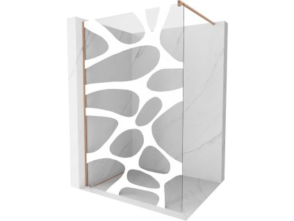 MEXEN/S - Kioto Sprchová zástěna Walk-in 70 x 200, bílý vzor 8 mm, měď kartáčovaná 800-070-101-65-97