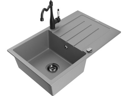 MEXEN/S - Bruno granitový dřez 1-miska s odkapávačem včetně baterie Carla, šedá 6513-71-670700-70-B