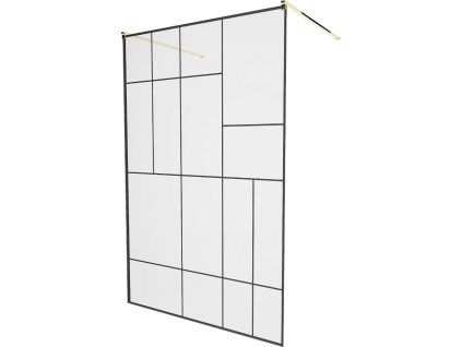 MEXEN/S - KIOTO samostatně stojící sprchová zástěna 100 x 200, transparent/černá vzor 8 mm, zlatá 800-100-002-50-78