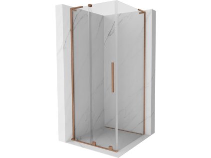 MEXEN/S - Velar L sprchový kout, posuvné dveře 120 x 120 cm, transparent, měď kartáčovaná 871-120-120-03-65