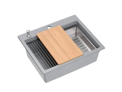 Quadron - Granitový dřez KURT 110 WORKSTATION Grey Metallic ZLE-09004