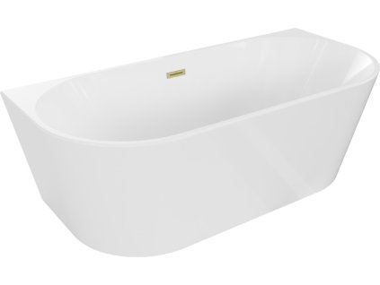 MEXEN/S - Oval vana volně stojící nástěnná 140 x 75, bílá, sifon a přepad zlatá kartáčovaná 52671407500-55