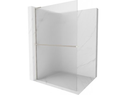 MEXEN/S - Kioto+ L Sprchová zástěna WALK-IN s poličkou a držákem ručníků 90 x 200 cm, proužky, nikl kartáčovaná 800-090-123-97-09